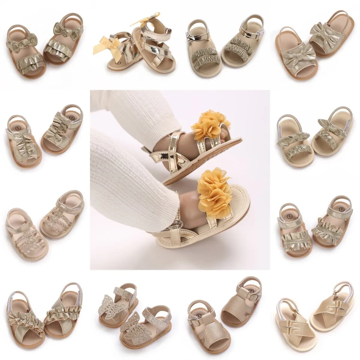 Simpatici sandali dorati Bambino Primo camminatore Culla Neonato Sandali estivi Infantile Ragazzo Ragazza Scarpe Suola morbida in gomma antiscivolo