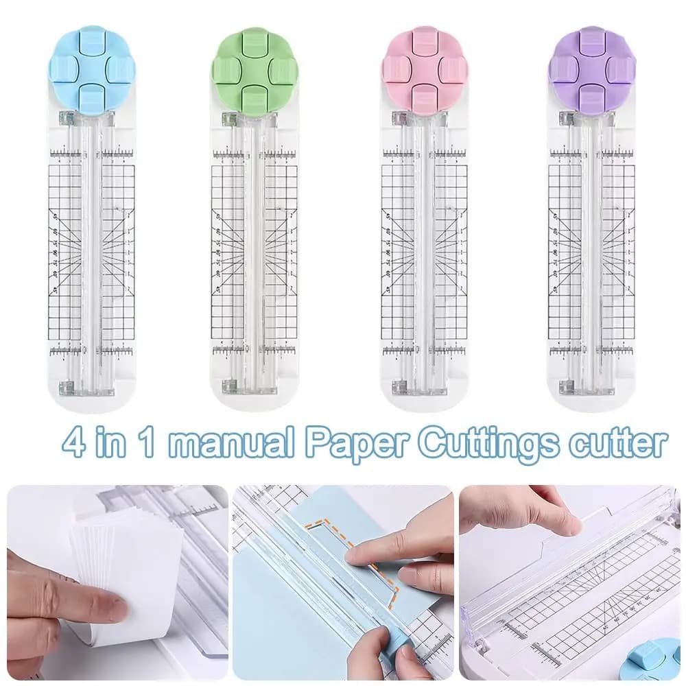 Portable 4-In-1 Paper Cutter 360° Rotary Press-Type Paper Trimmer Manual Paper Cutting Tool School Office Supplies