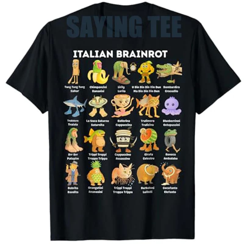 Meme Brainrot italiano Divertente Tutti i Brainrot Animali Umorismo T-shirt Cartoon Y2k Comics Saying Tee Ragazzi Moda Camicette a maniche corte