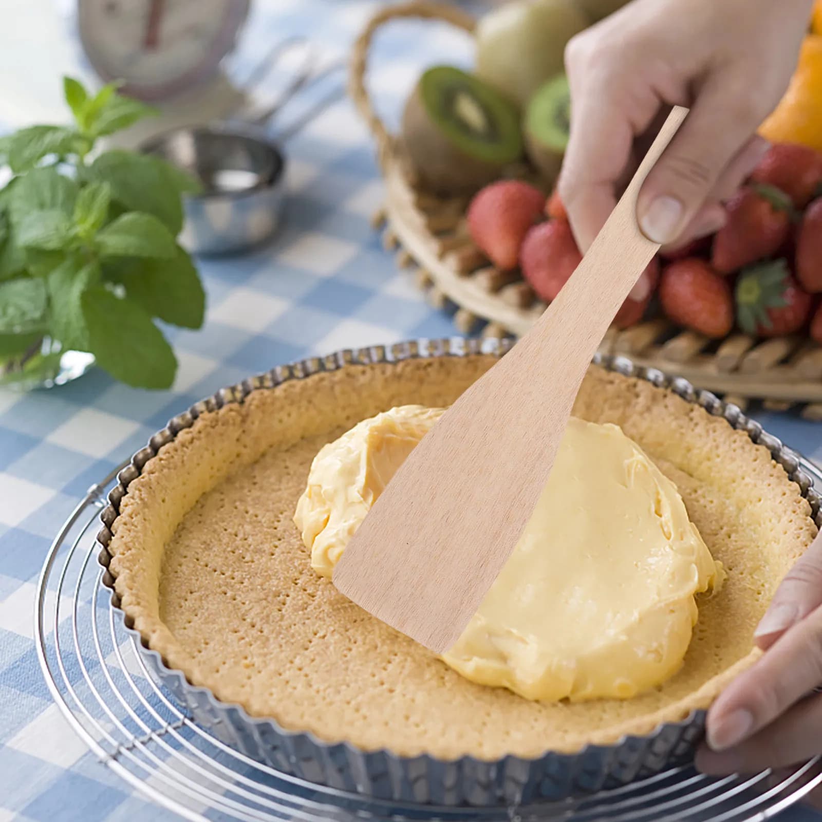 6Pcs Wood Spatula Set Elegant Natural Finish Professional Kitchen Utensil for Grilling Baking Cake Cream Scraping