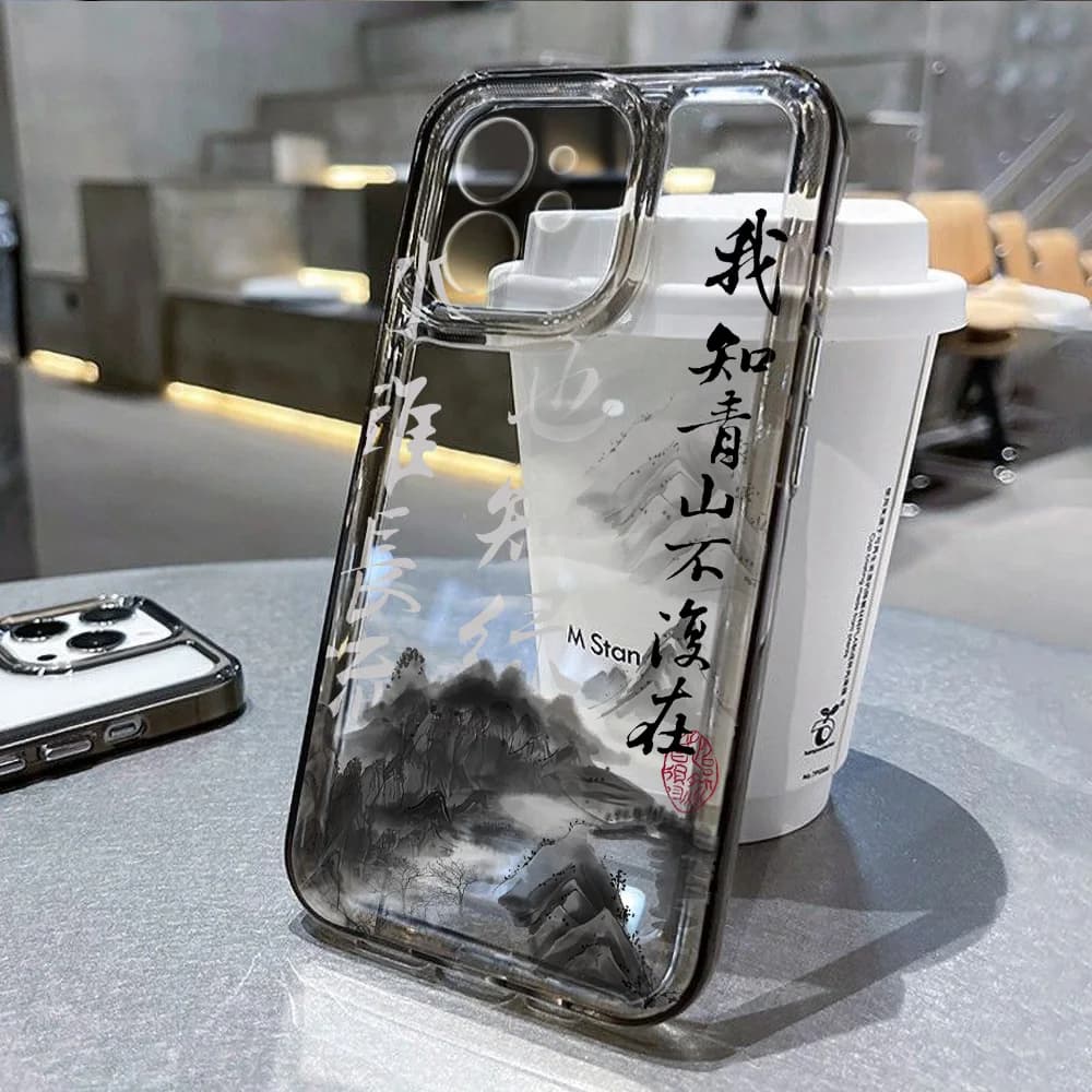 Cover Trasparente per iPhone 11, iPhone 15, 16, 13, 17, 12, 14 Pro Max, Air, XR, XS, X, 7, 8, SE - Custodia Estetica Artistica Stile Cinese