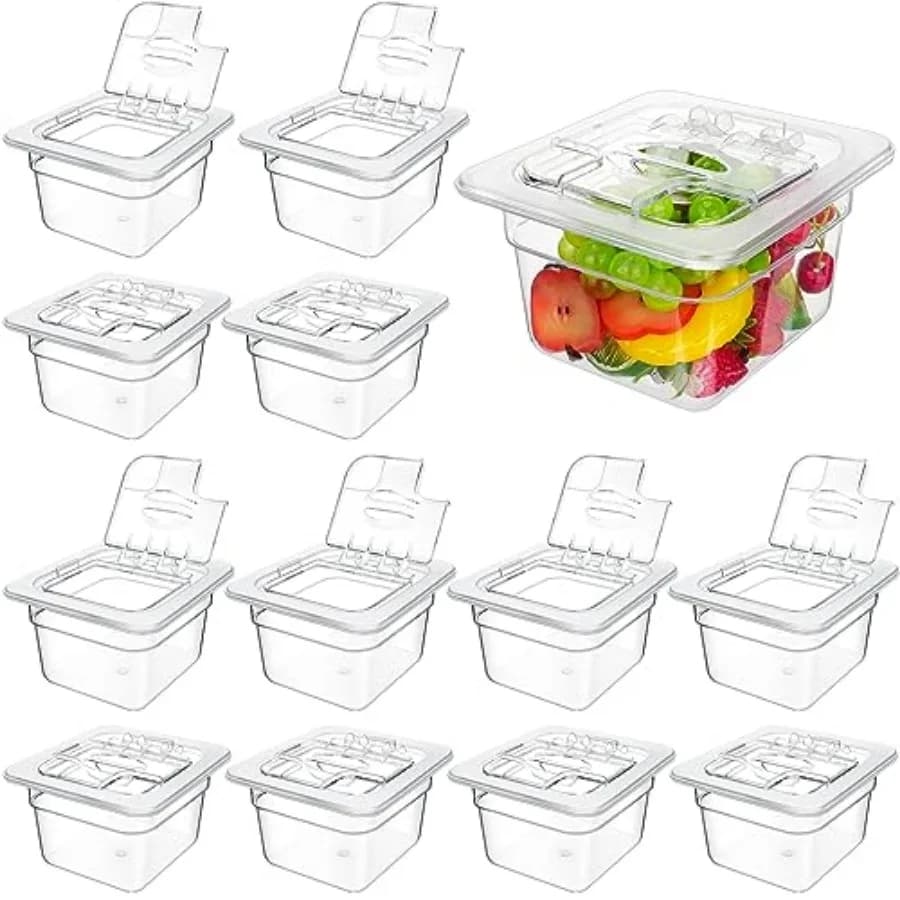 Set di 12 Contenitori per Alimenti in Policarbonato da 4'' con Coperchio, Dimensione 1/6, Impilabili, per Ristoranti