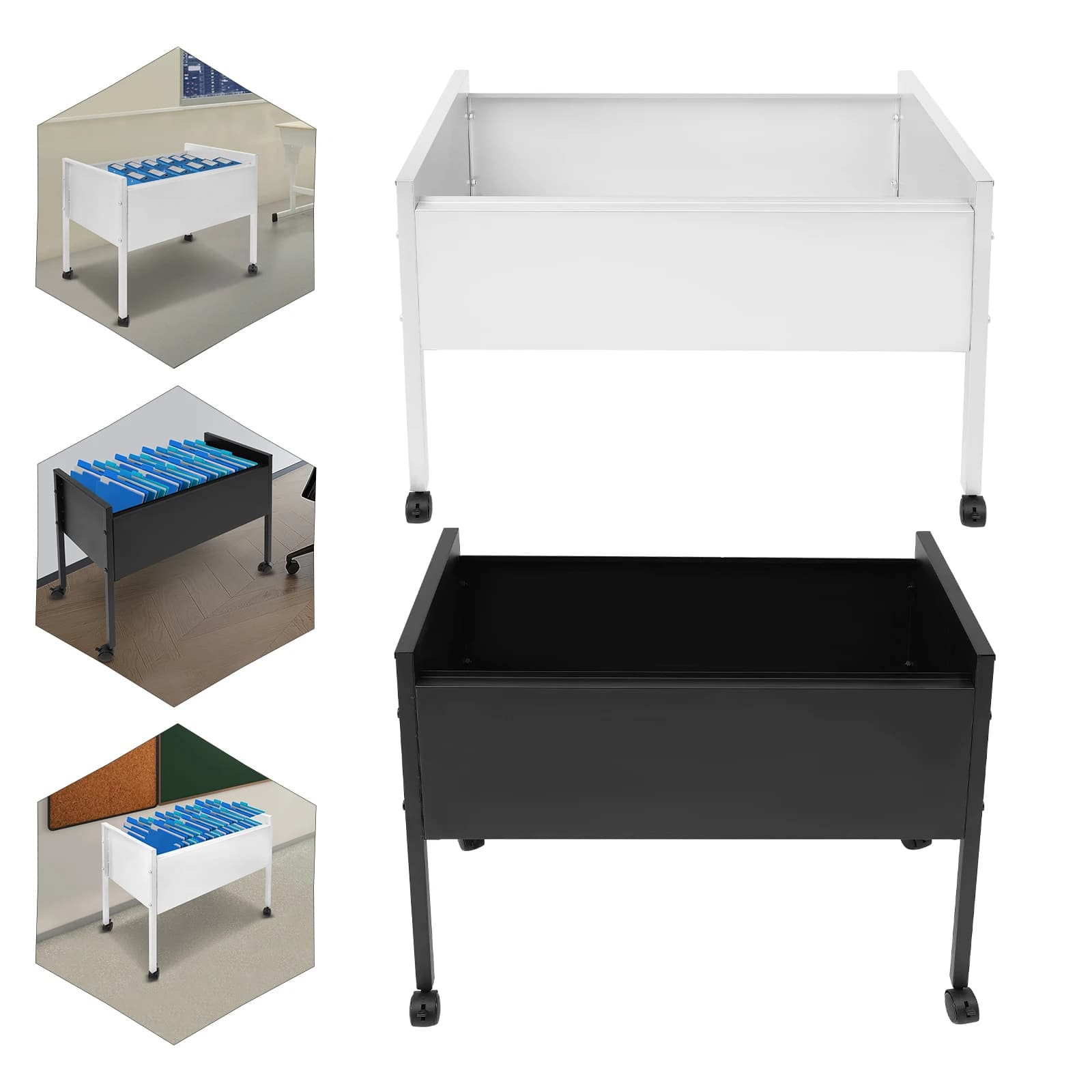 Armadietto Portadocumenti con Ruote Argento/Nero | Organizzatore per cartelle sospese con capacità di 80 pezzi per ufficio, scuola, casa