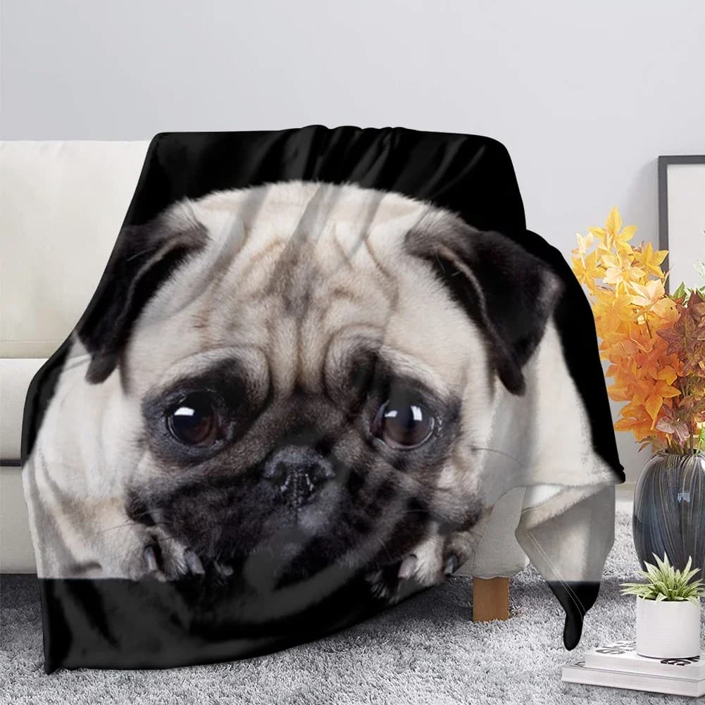 Pug Dog coperta Lovey Animal Soft Warm Fall Chair flanella coperte da tiro Cartoon Pet Puppy Print Bed Sofa coperta King Queen