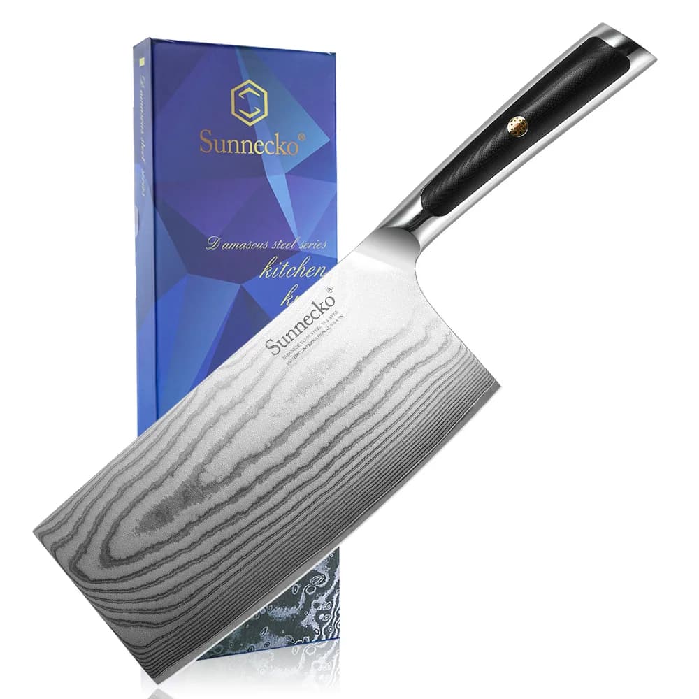 Coltello da Cucina Sunnecko Cleaver 7"/179mm in Acciaio Damasco VG10, Ultra Affilato per Tagliare Carne e Verdure, Manico G10