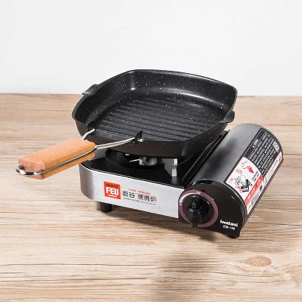 Outdoor Home Folding Steak Pan Striped Flat Bottom Pan Special Non Stick Gas Induction Stove for Steak Frying