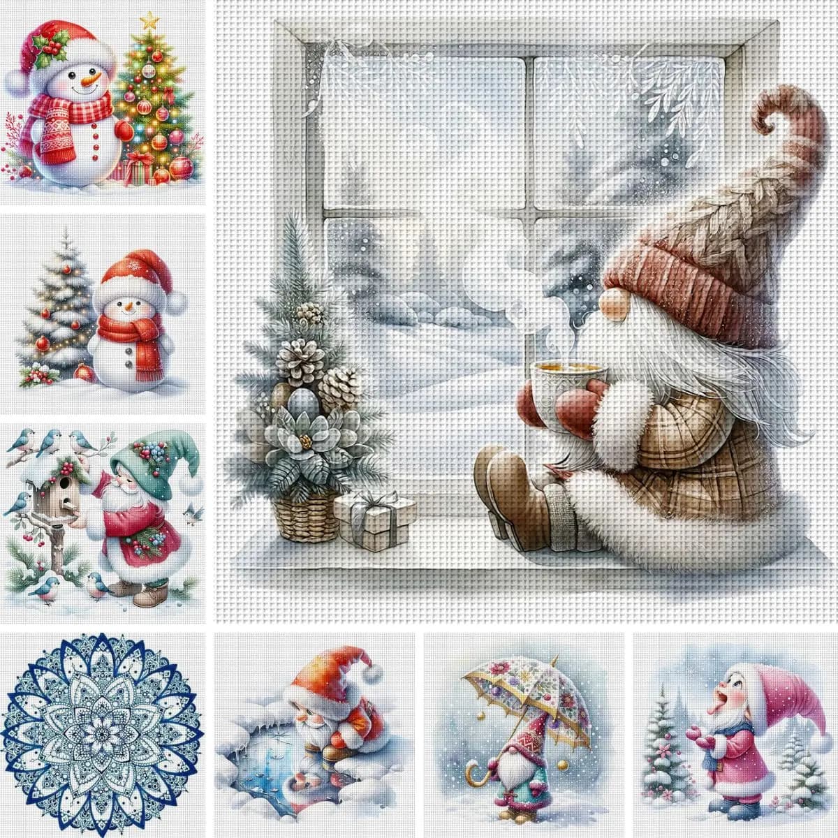 Kit Punto Croce Invernale con Tema Neve, Fai da Te, Ricamo 11CT, Decorazione Murale per la Casa, Regalo Artigianale, Materiale Senza Cornice, Semi-Finito 36×36cm