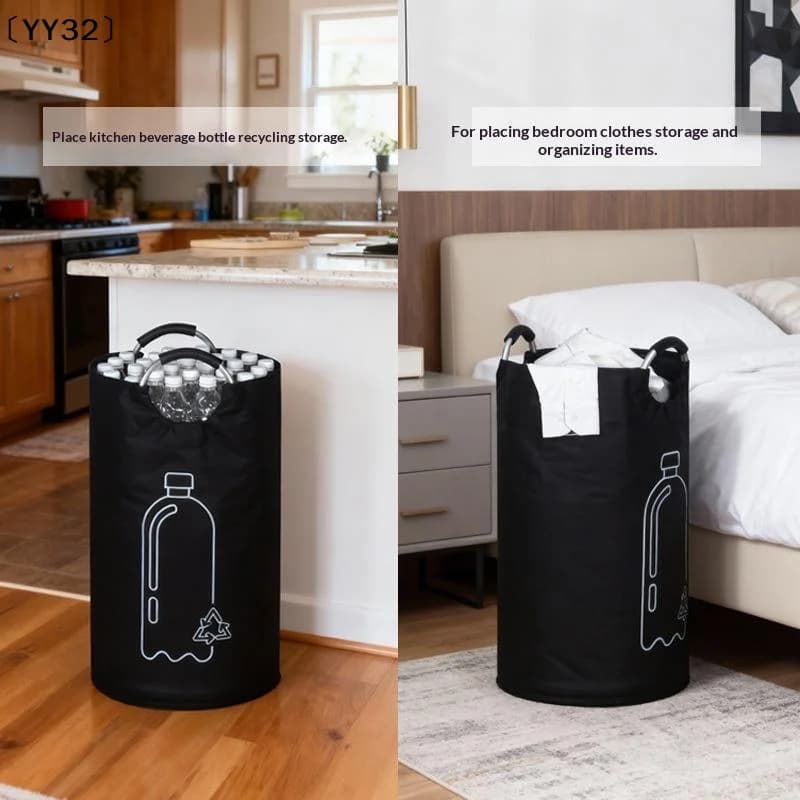 Large Capacity Empty Bottle Storage Basket With Aluminum Handle 82L Wastewater Bottle Collector Bag Folding Recycling Bin〔YY32〕