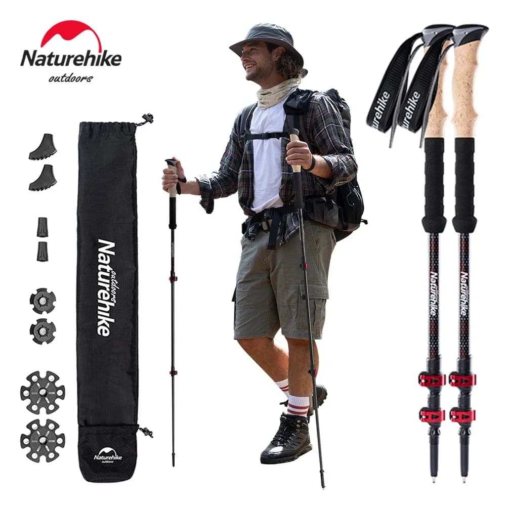 Trekking poles Naturehike 2 pieces Carbon fiber folding lightweight trekking pole for outdoor camping