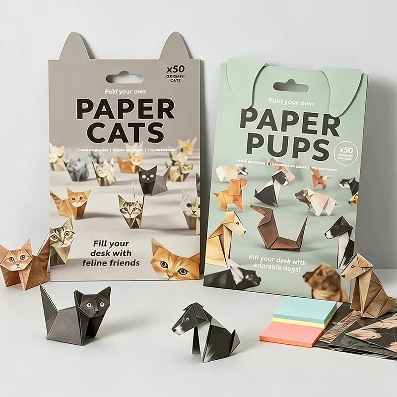 DIY Origami Cats Dogs Dinosaurs Kit,50 Sheets DIY Paper to Fold Cute Cat Figures,Preprinted Sheets,Desk Decor Gift for Pet Lover