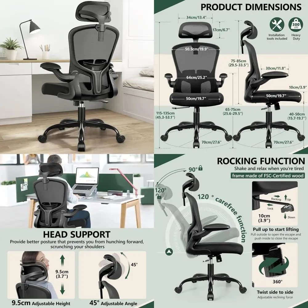 Sedia da ufficio ergonomica con schienale alto con poggiatesta, supporto lombare regolabile e ruote per uso esecutivo