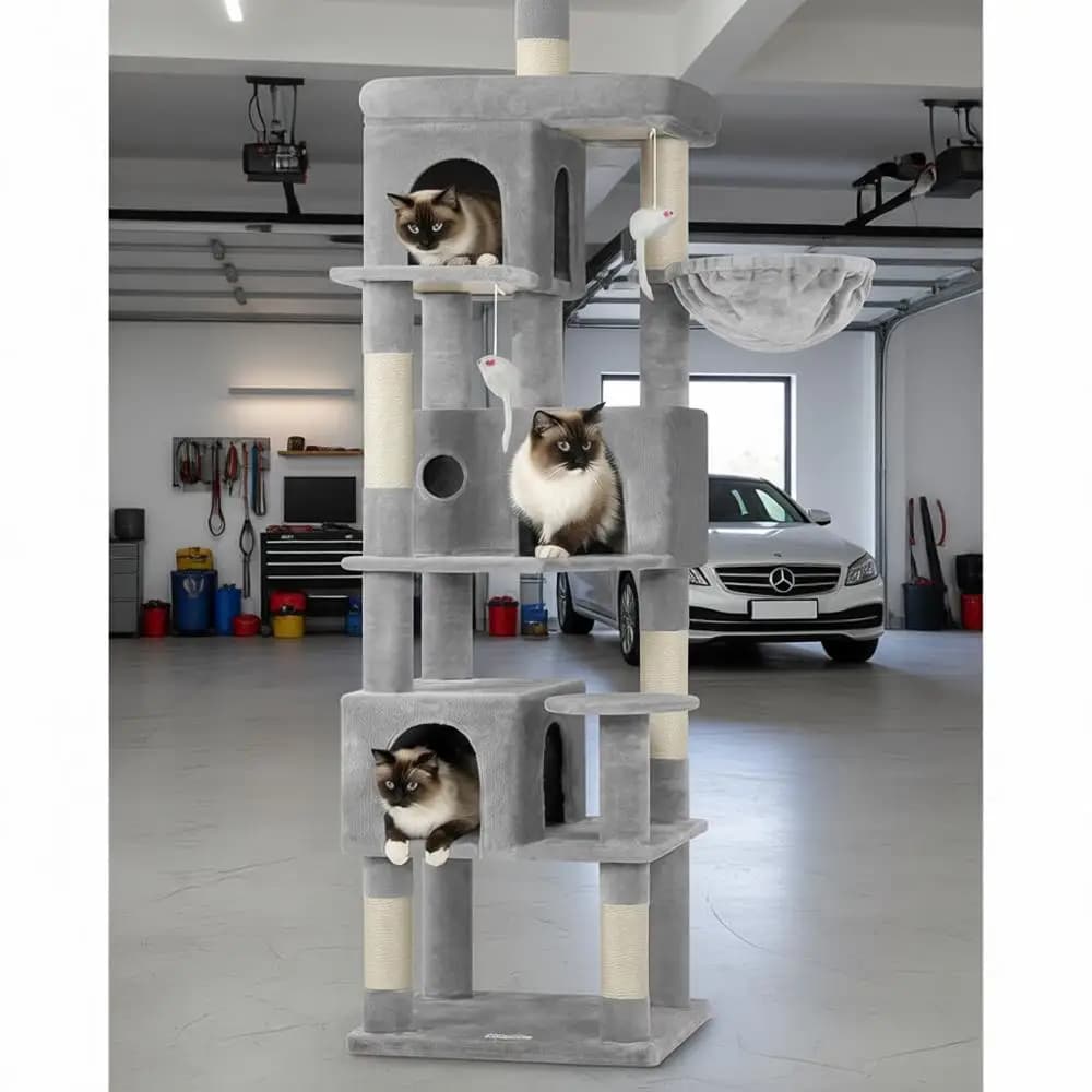Torre per Arrampicata Multi-Livello da 168 cm per Gatti Multipli con Ampia Piattaforma, 3 Grotte, Grigio Chiaro