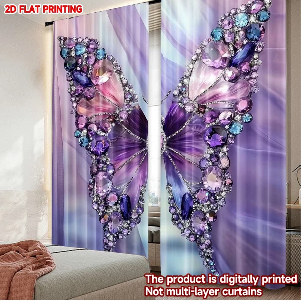 Tende 2D con stampa digitale, design a farfalla con gemme, in poliestere, per decorazioni festive da parete, ideali per il nuovo anno.