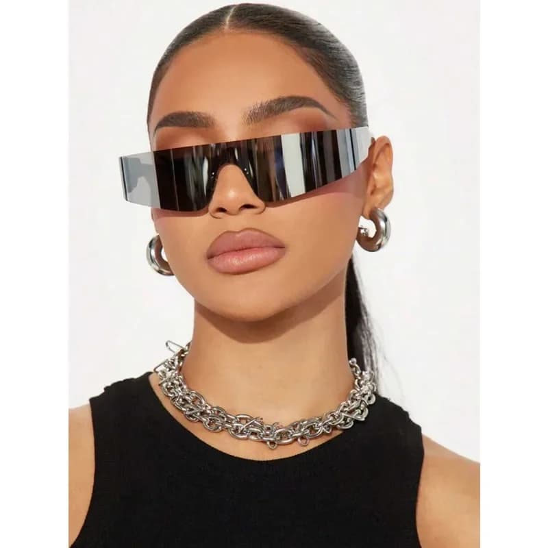 1 paio di occhiali trendy senza montatura, integrati con lo stile tecnologico futuristico Y2K, adatti per l'uso quotidiano.