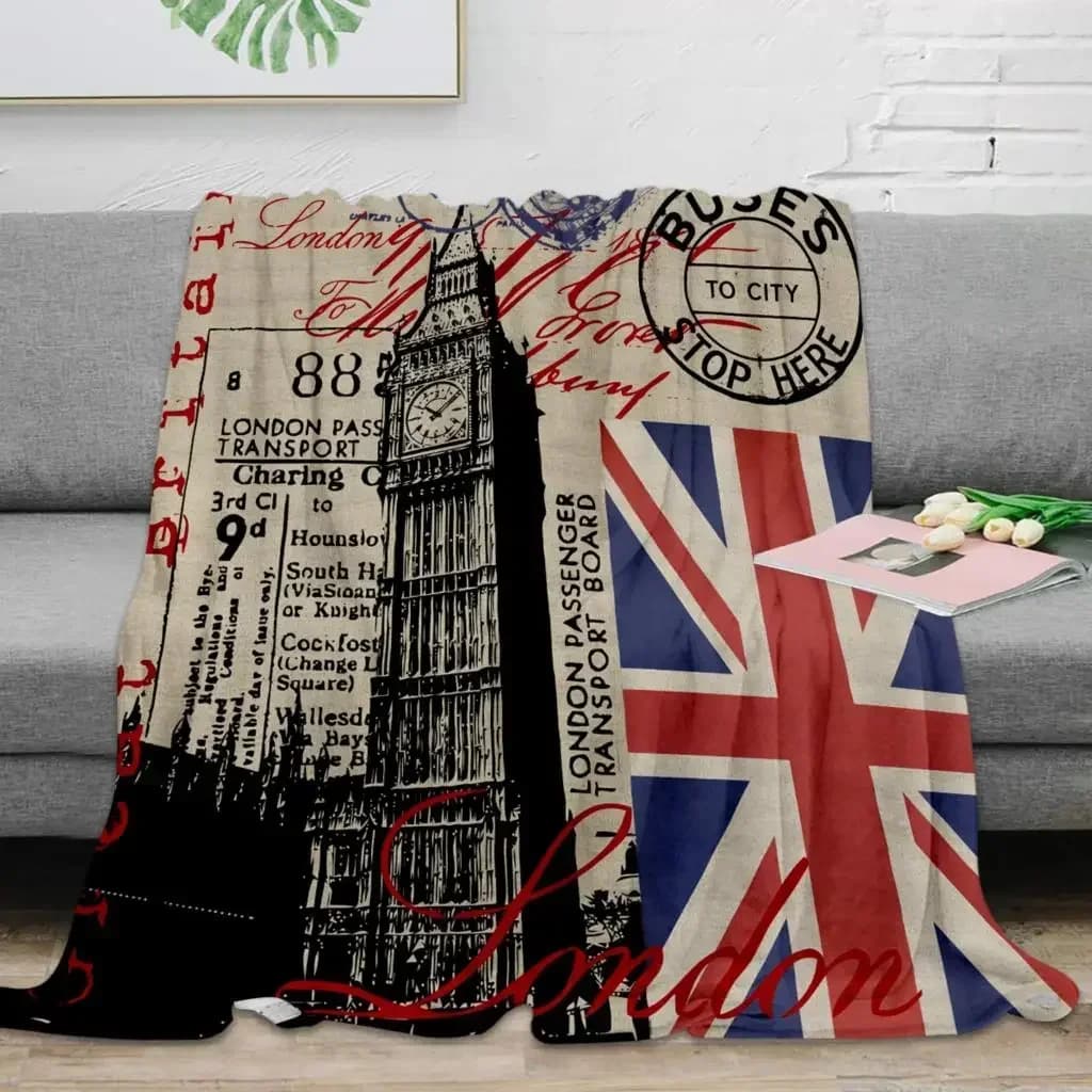 Coperta in microfibra calda con bandiera di Londra e Big Ben, coperta in flanella per decorazione camera da letto, coperte per letto e divano, idea regalo