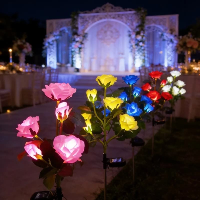 Lampada Solare da Giardino a 5 Teste a Forma di Rosa, Luci Decorative Solari per Esterni, per Cortile, Patio, Giardino, Decorazioni per Matrimoni, Luci Fatate