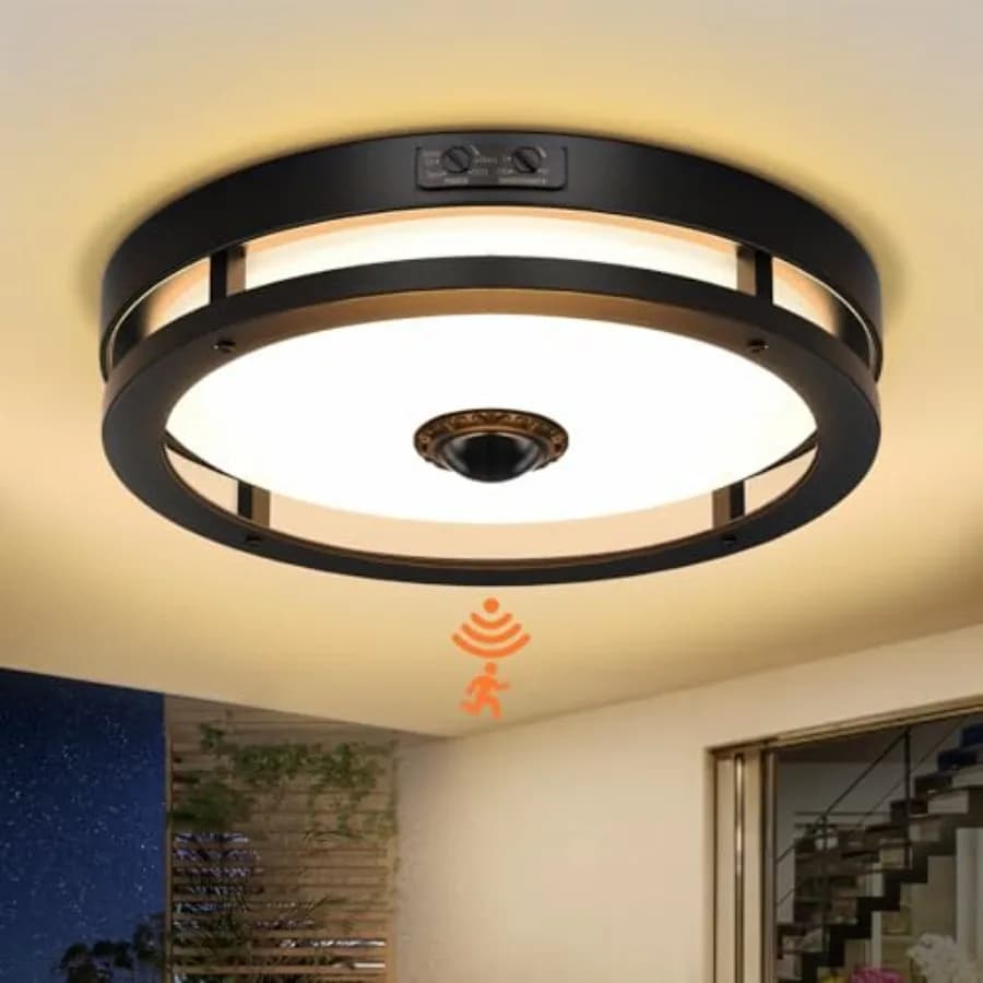 Lampada LED da Esterno con Sensore di Movimento, 12 Pollici, da Crepuscolo all'Alba, Moderna, Nera, per Portico e Fattoria