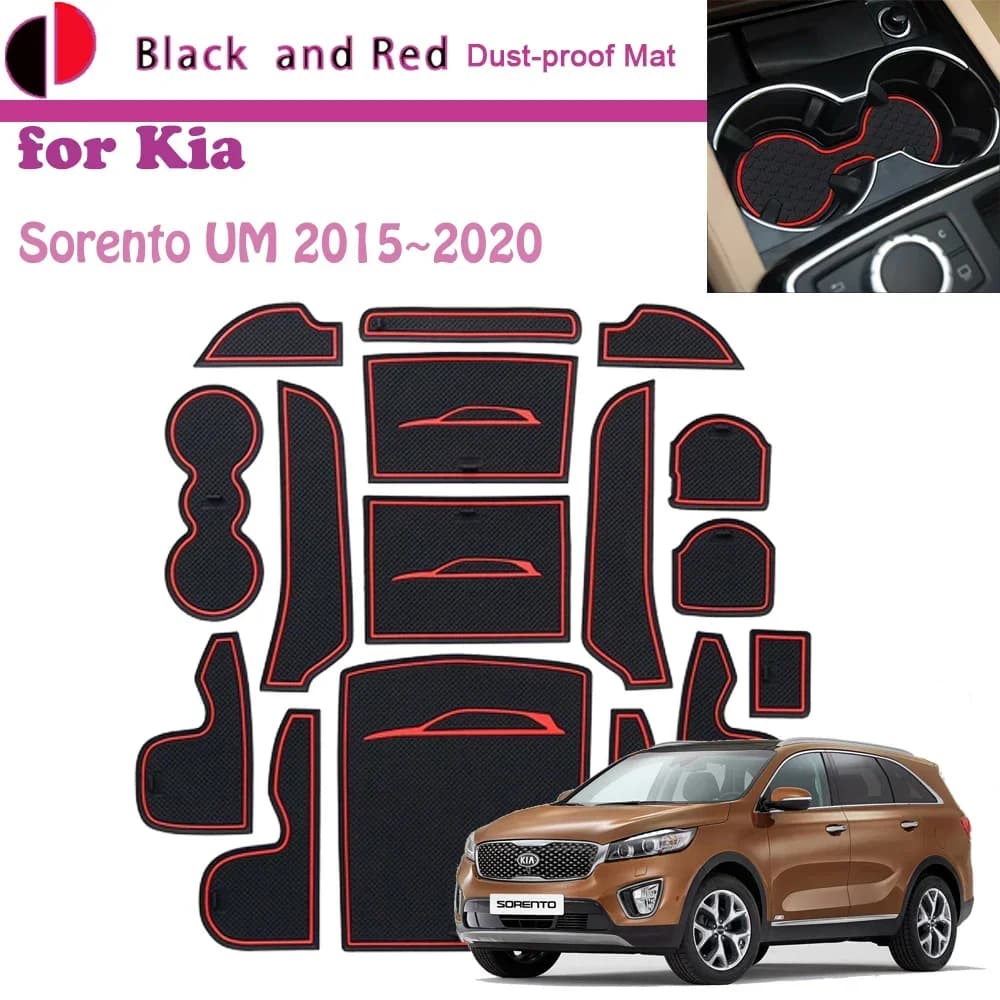 Tappetino per porta in gomma per KIA Sorento UM 2015 ~ 2020 2016 2017 Cuscino Cancello Slot di stoccaggio Sottobicchiere Antipolvere Auto Sticke Tappeto Auto