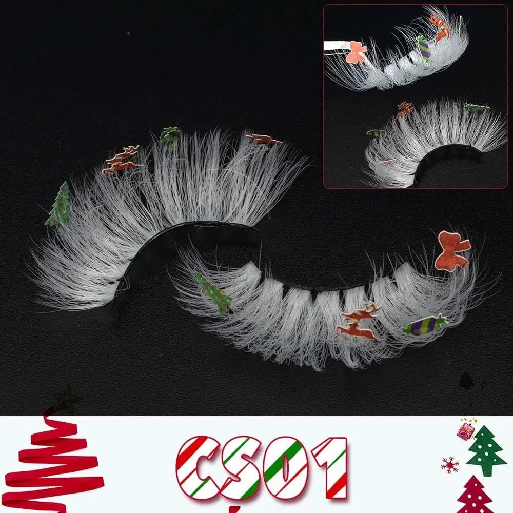 Ciglia Finte in Fibra Chimica per Natale, Extension Ciglia a Ciuffetti a Tema Pupazzo di Neve e Alce, Bellezza Natalizia