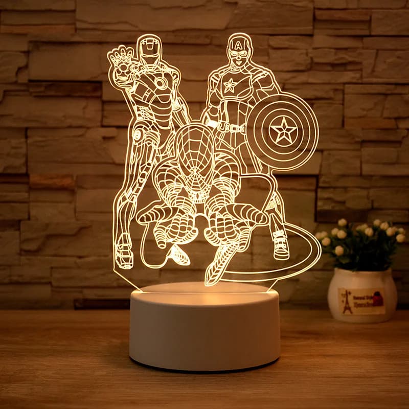 Marvel Spider-Man Thor Anime Toy Ornaments Luce notturna Accessori piatti Luce notturna Ragazzo Ragazza Ornamenti da tavolo Regalo di festa