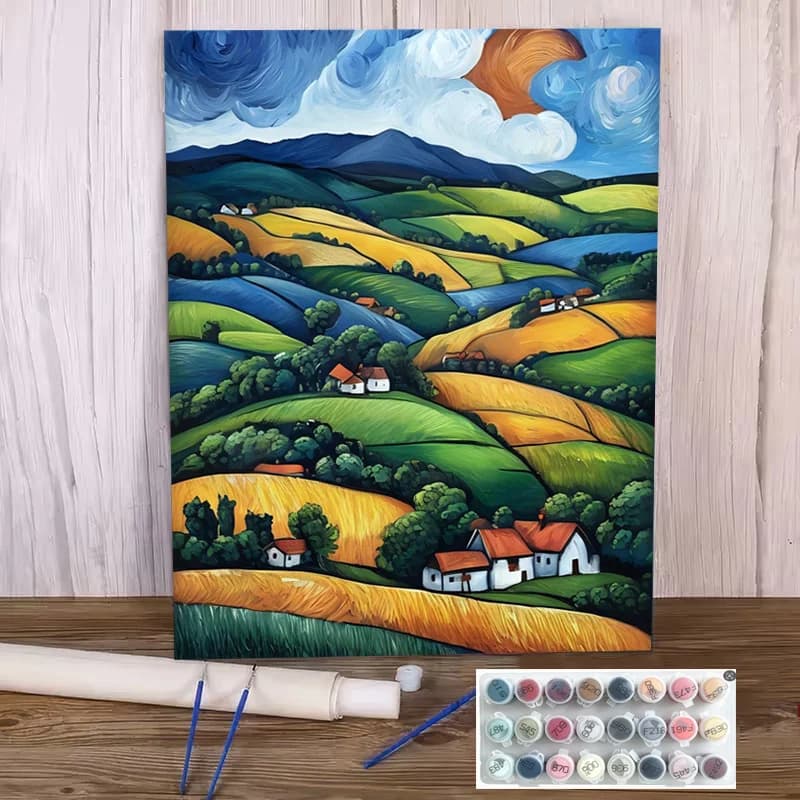 Professional Art Use Beginner Digital Oil Painting Kit - Includes Canvas, Paste, Acrylic Paints, 3pcs Brushes, And Manual | Appr