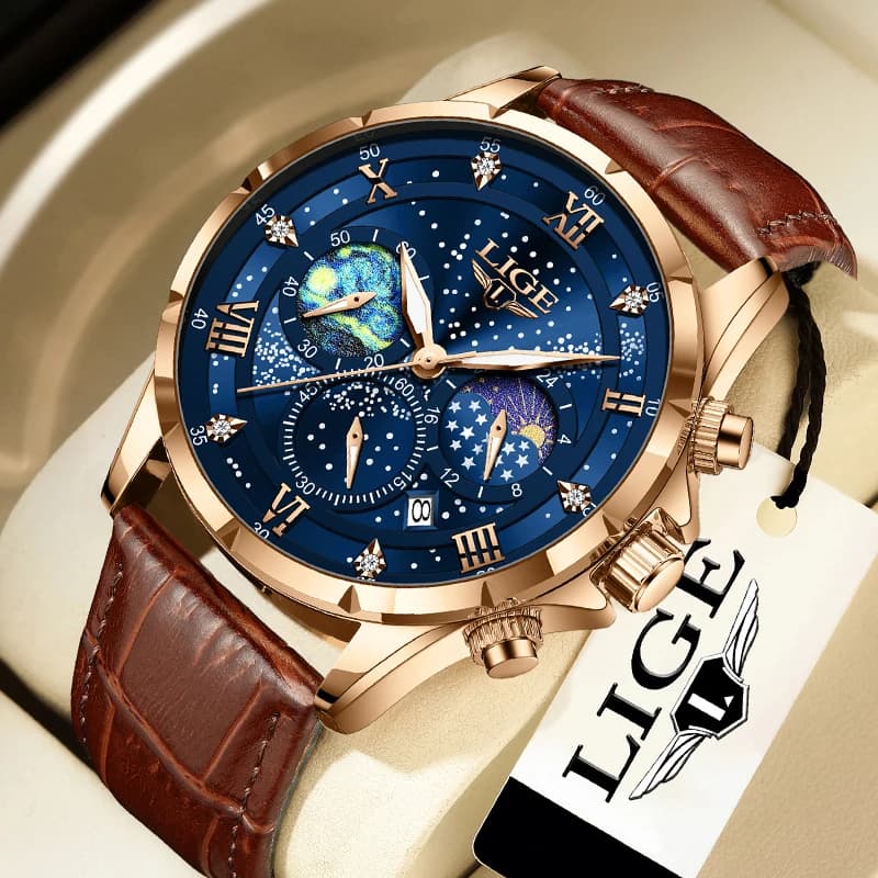 LIGE 2026 Men's Watch, Luxury Chronograph, Waterproof, Bright, Quartz watch, Casual, with Box