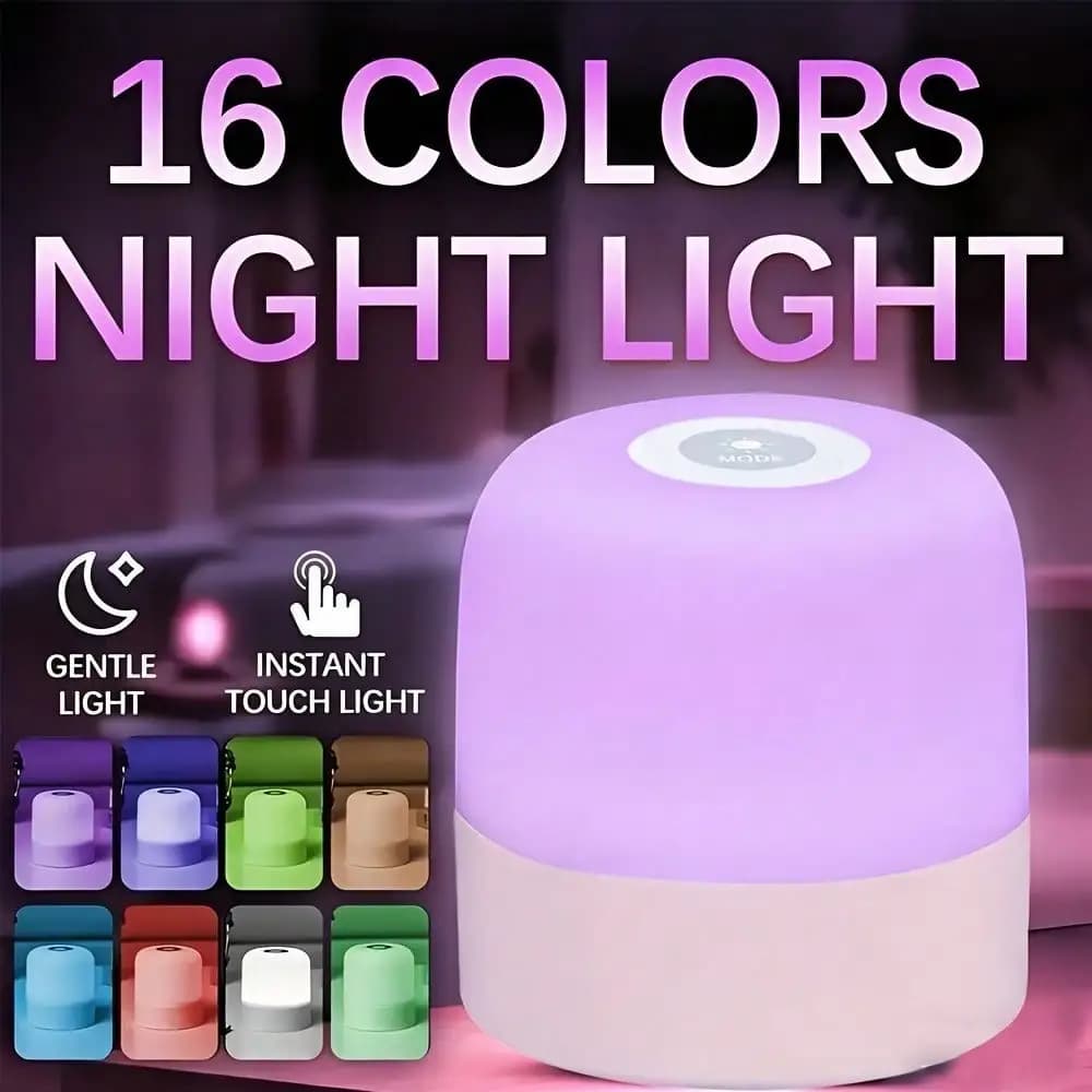 1/2PCS RGB Color Changing Touch Control LED Bedside Lamp 16 Colors USB Powered Bedroom Desk Dining Room Home Christmas Holiday D