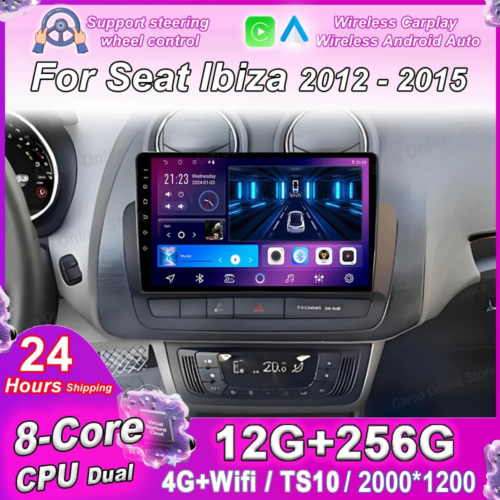 Android 16 Bluetooth For Seat Ibiza 2012-2015 Auto Multimedia Video Player Navigation GPS Wireless Carplay Car DVD Head Unit 4G