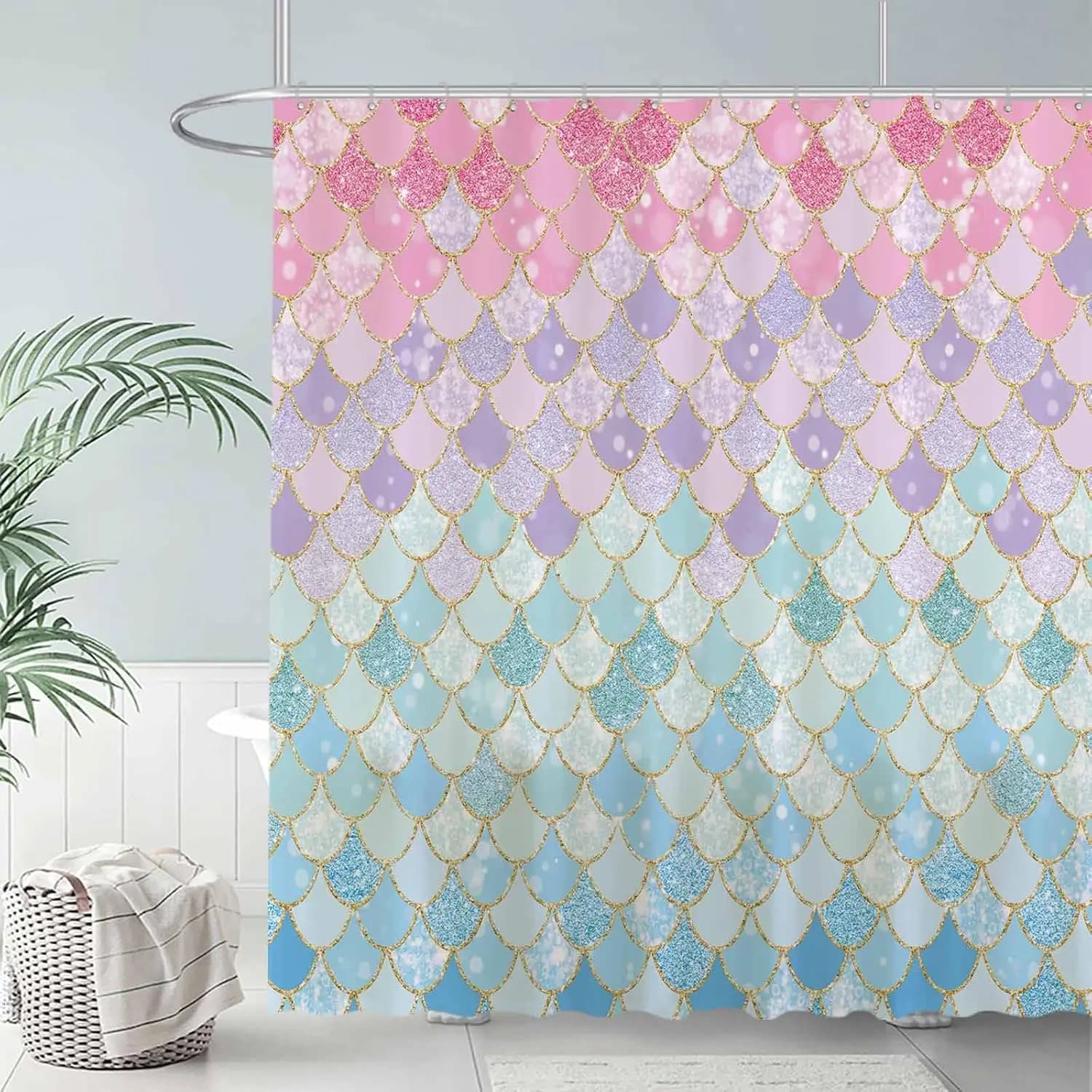 Tenda da doccia con squame di sirena per bagno, oceano sotto il mare, decorazioni per il bagno di casa per ragazze rosa e blu, tessuto resistente e impermeabile