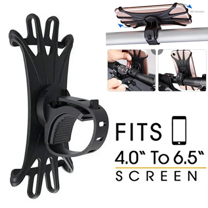 360 Degree Rotatable Motorcycle Phone Support Silicone Brace Traction Type Safe Support for All Smartphones Bike Support