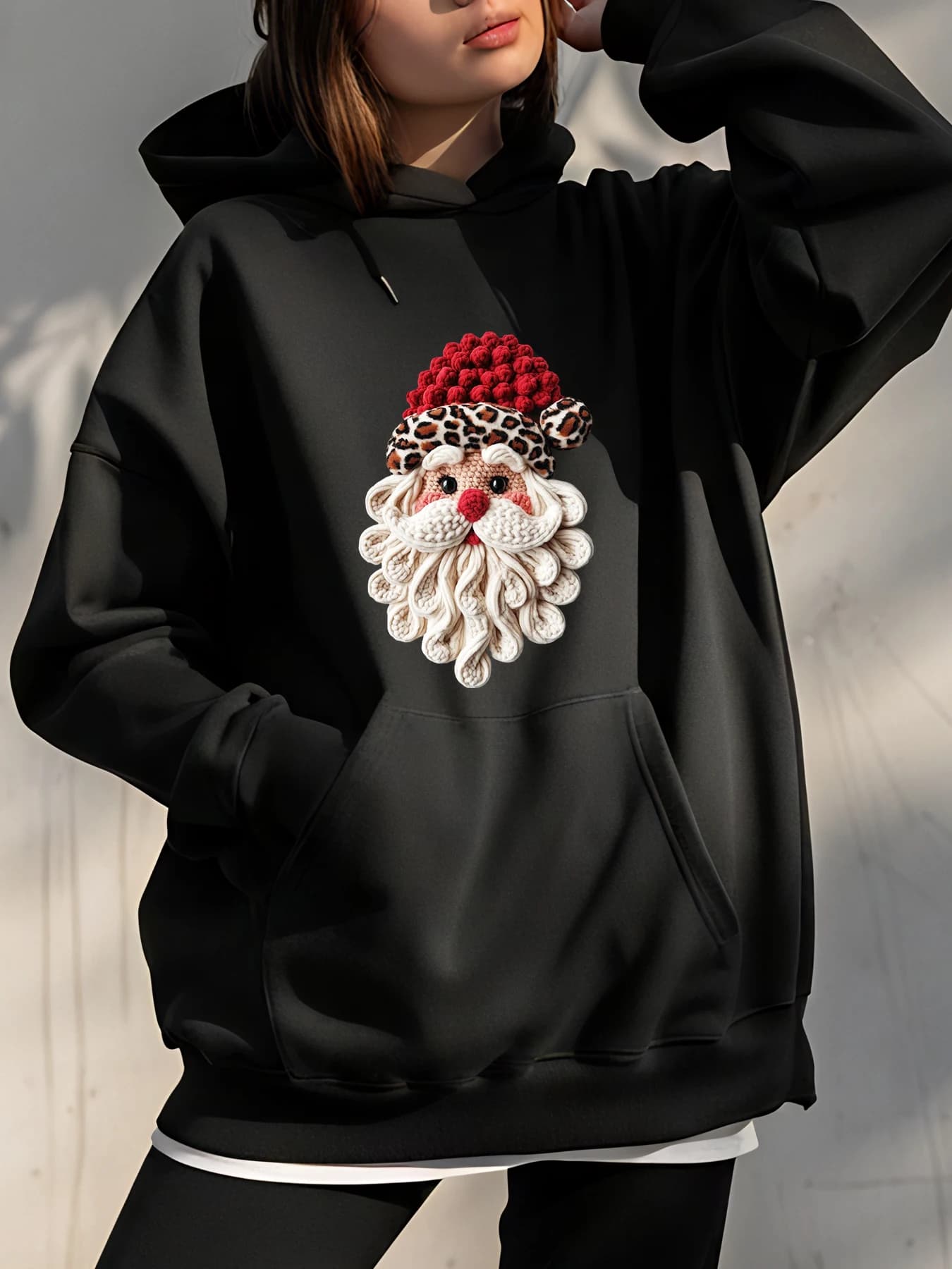 Hoodie with Santa Christmas Print Women's Oversize Casual Sweatshirt Fashion Streetwear Outfit for Women