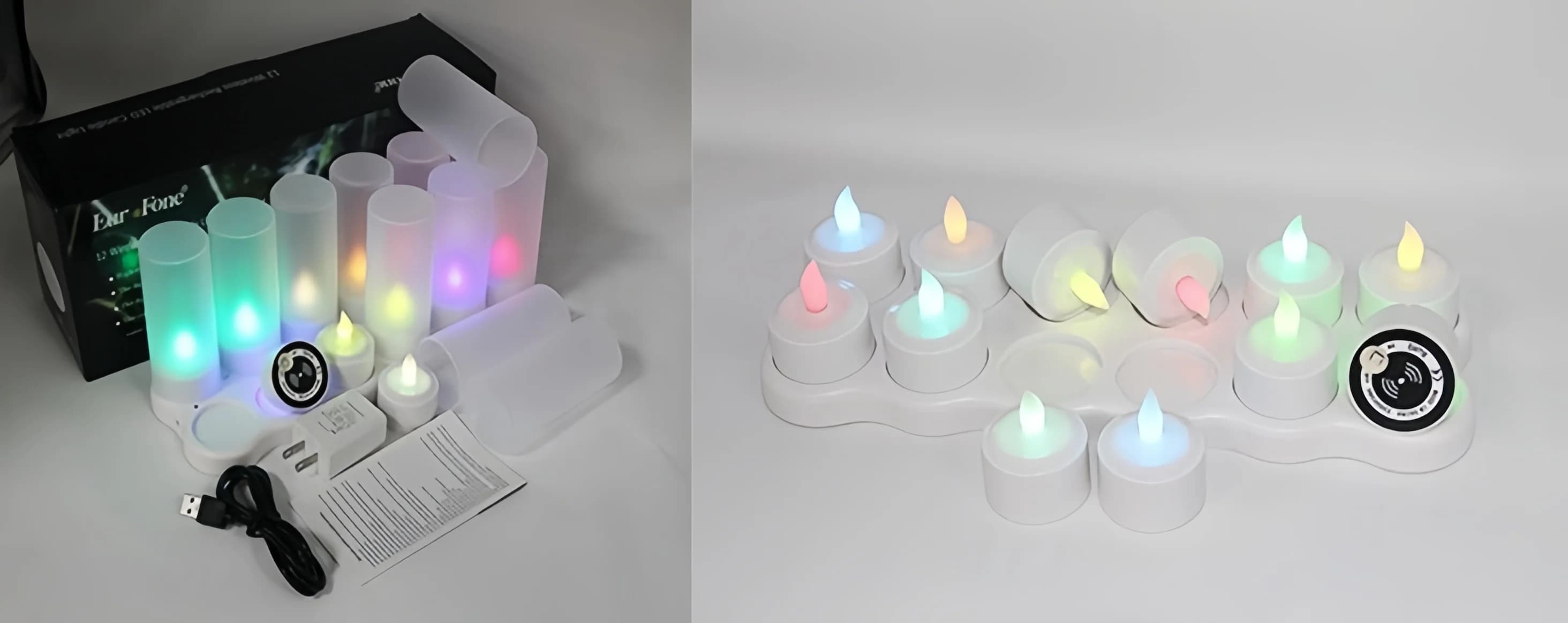 Pack of 12 Wireless charging rechargeable Led Tealight Multicolor Electronic Candle Lamp with 12 keys remote controller Wedding
