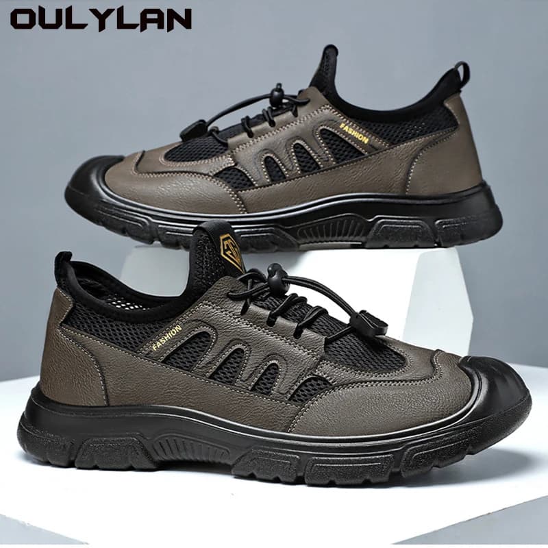 Oulylan Nuovi stivali da trekking all'aperto Primavera Estate Scarpe sportive da caccia Scarpe sportive casual da uomo con fondo piatto in rete marrone