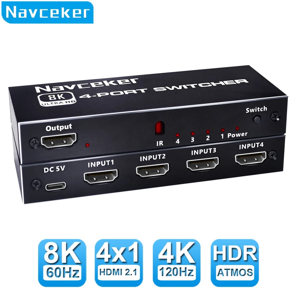 Navceker 8K HDMI 2.1 Selettore Switcher 4K 120Hz HD Switch HDMI Splitter 4 In 1 Out 3 In 1 Out per laptop PC Switch TV Box PS5