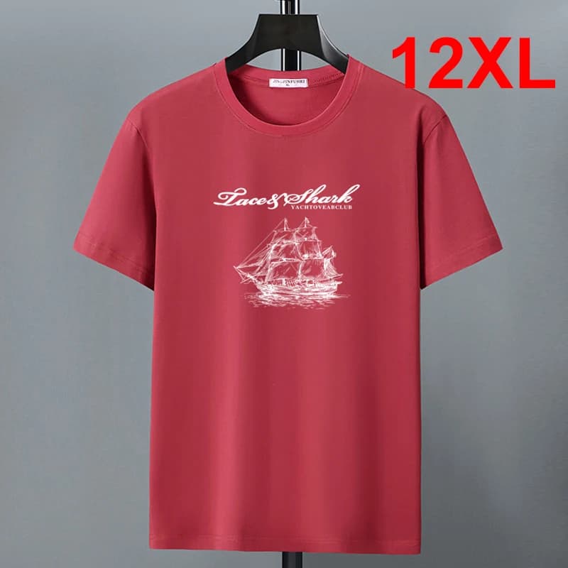 T-shirt verde 2022 T-shirt estiva da uomo T-shirt in cotone 10XL 12XL T-shirt manica corta di grandi dimensioni T-shirt con stampa maschile Rosso Grigio