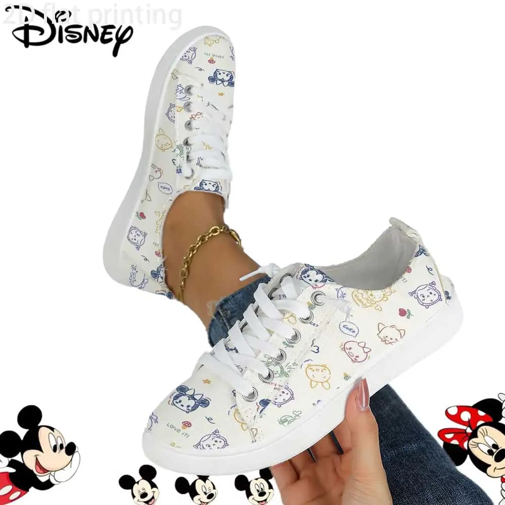 Casual sneakers with Disney cartoon characters print – Light shoes with laces for women