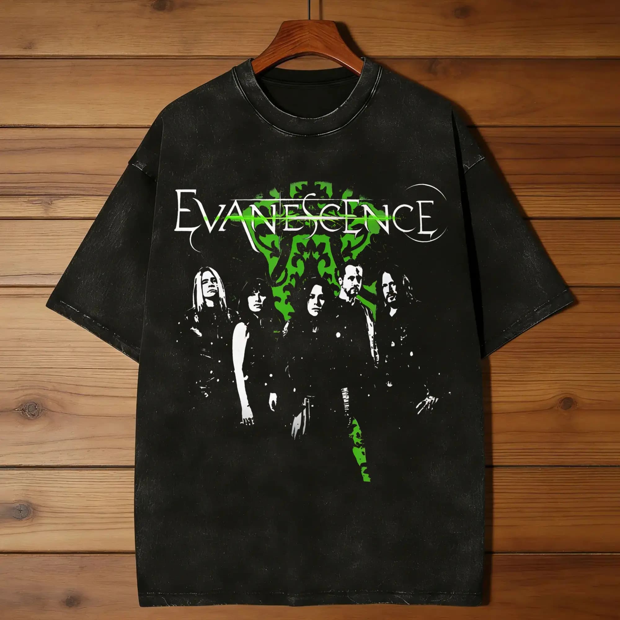 T-shirt per Coppia con Foto della Band Evanescence, Verde Effetto Lavato, Magliette Estive Popolari, Abbigliamento Vintage in Cotone, Regalo di Compleanno