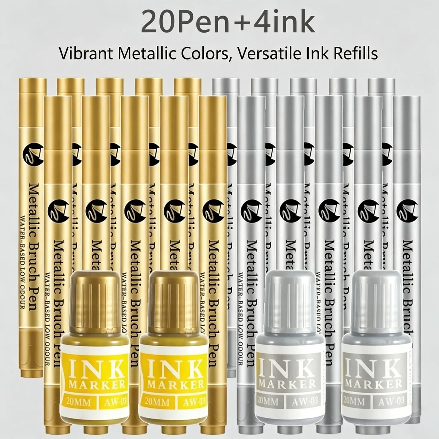 1-20Pc Gold Silver ink Pen Set Refillable Metallic Paint Marker Brush Permanent Art Markers for Glass Ceramics Resin calligraphy