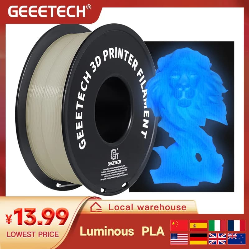 GEEETECH Filamento PLA luminoso per stampante 3D 1,75 mm ±0,03 mm 1 kg che si illumina al buio Materiali di stampa 3D PLA in plastica all'ingrosso