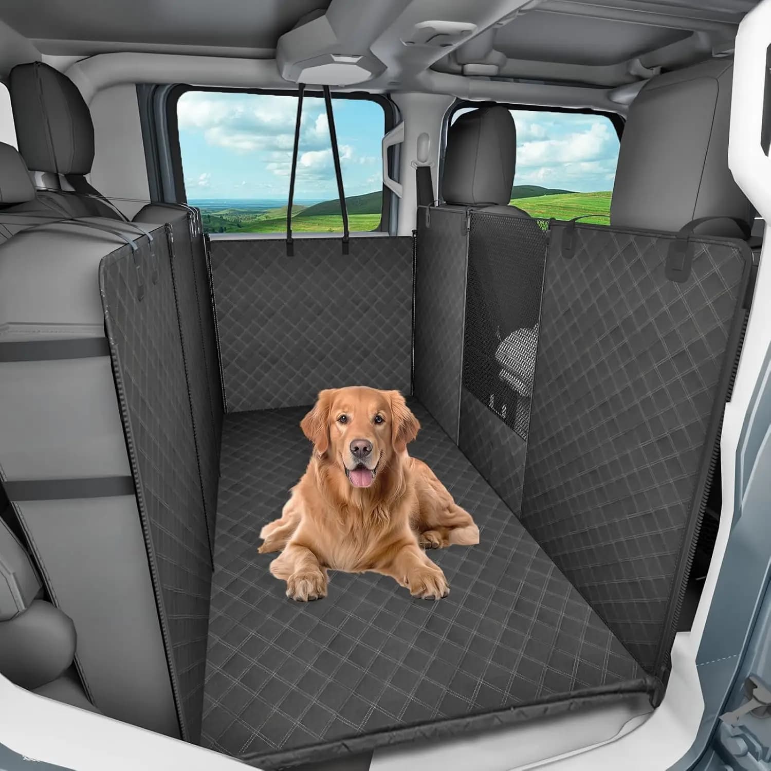 Truck Dog Hammock for Full-Size Crew Cab with Fold-Up Seats, Black Back Seat Cover with Door Protection for Ford/GMC/Chevrolet/Toyota/RAM
