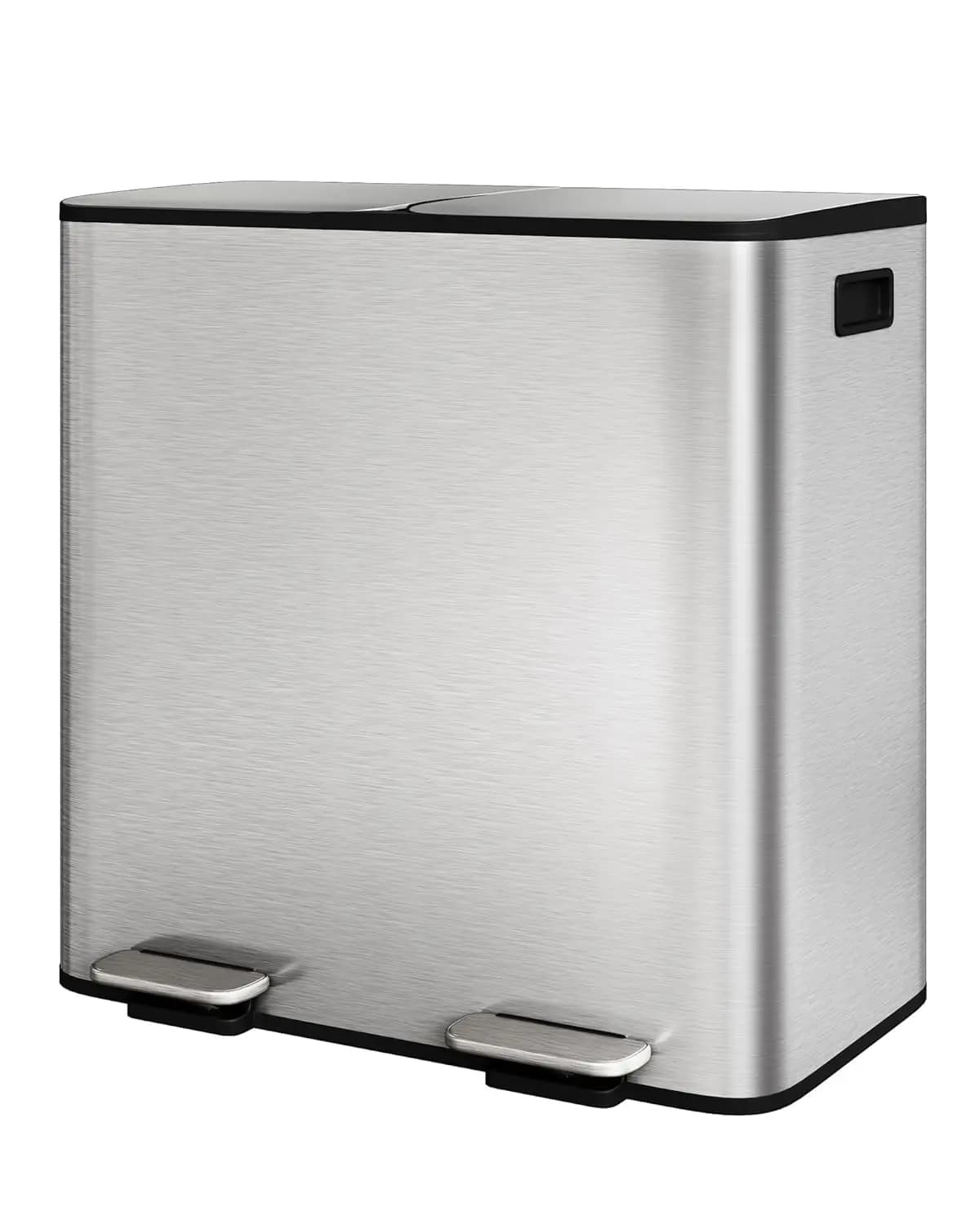 2 x 10.6 gal Stainless Steel Double Trash Can with Lid for Kitchen, Dual Trash and Recycle Bin Combo, Step-on Pedal, PP Inner Buckets, Liner Rim, Silver