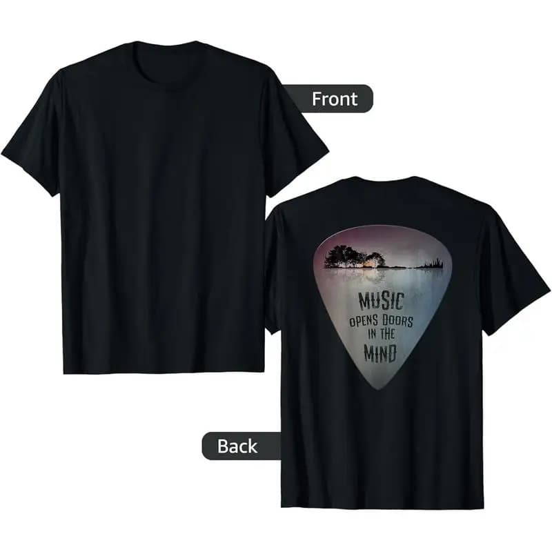 ON Back Distressed Guitar Pick Lake Reflections Music Guitar T-Shirt