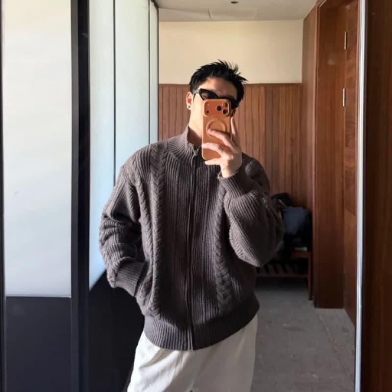 Coarse Needle Twist Cardigan Semi-turtleneck Warm Sweater Jacket Autumn And Winter Thickened Jacket