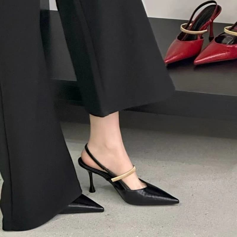 Women's High Heel Sandals Style Street, Elegant Shoes with Spilled Toe and Back Strap, Mules for Banquets and Summer Evenings