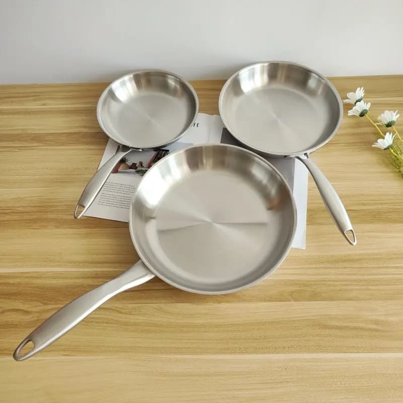 Stainless Steel pan with Flat Bottom, Non-stick, for Eggs and Pancakes, Professional Kitchen Tools