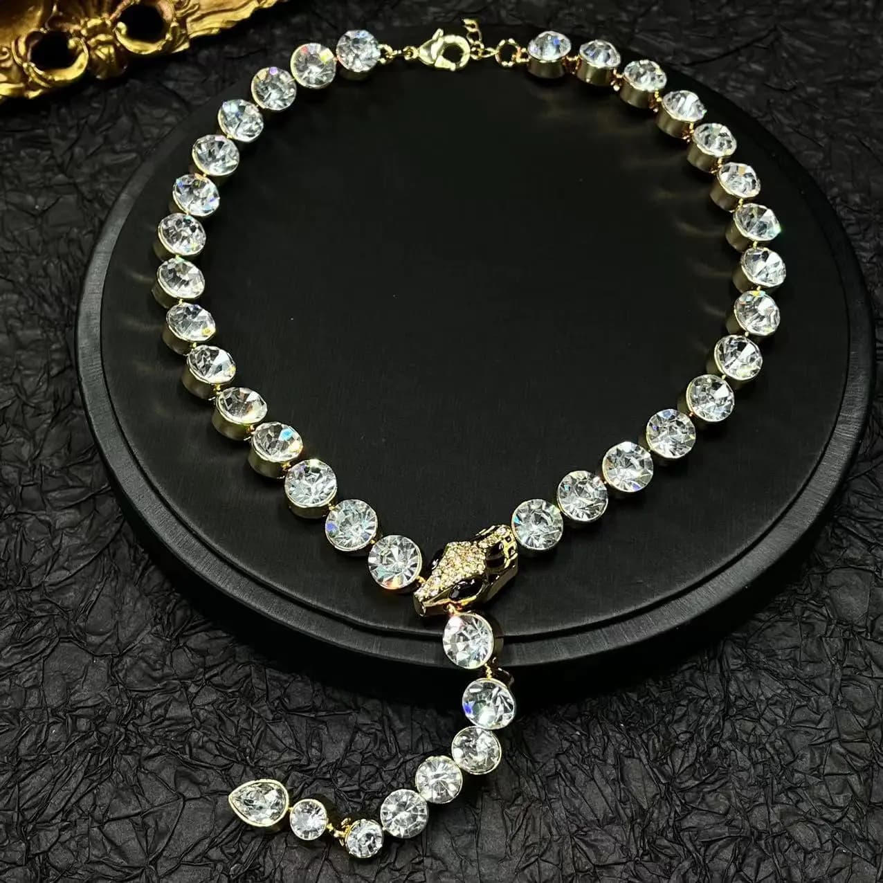 Nuova Collana Vintage Hip Hop Tennis Chain a Forma di Serpente con Cuore Lucido e Strass CZ, Collana alla Moda per Feste Rock