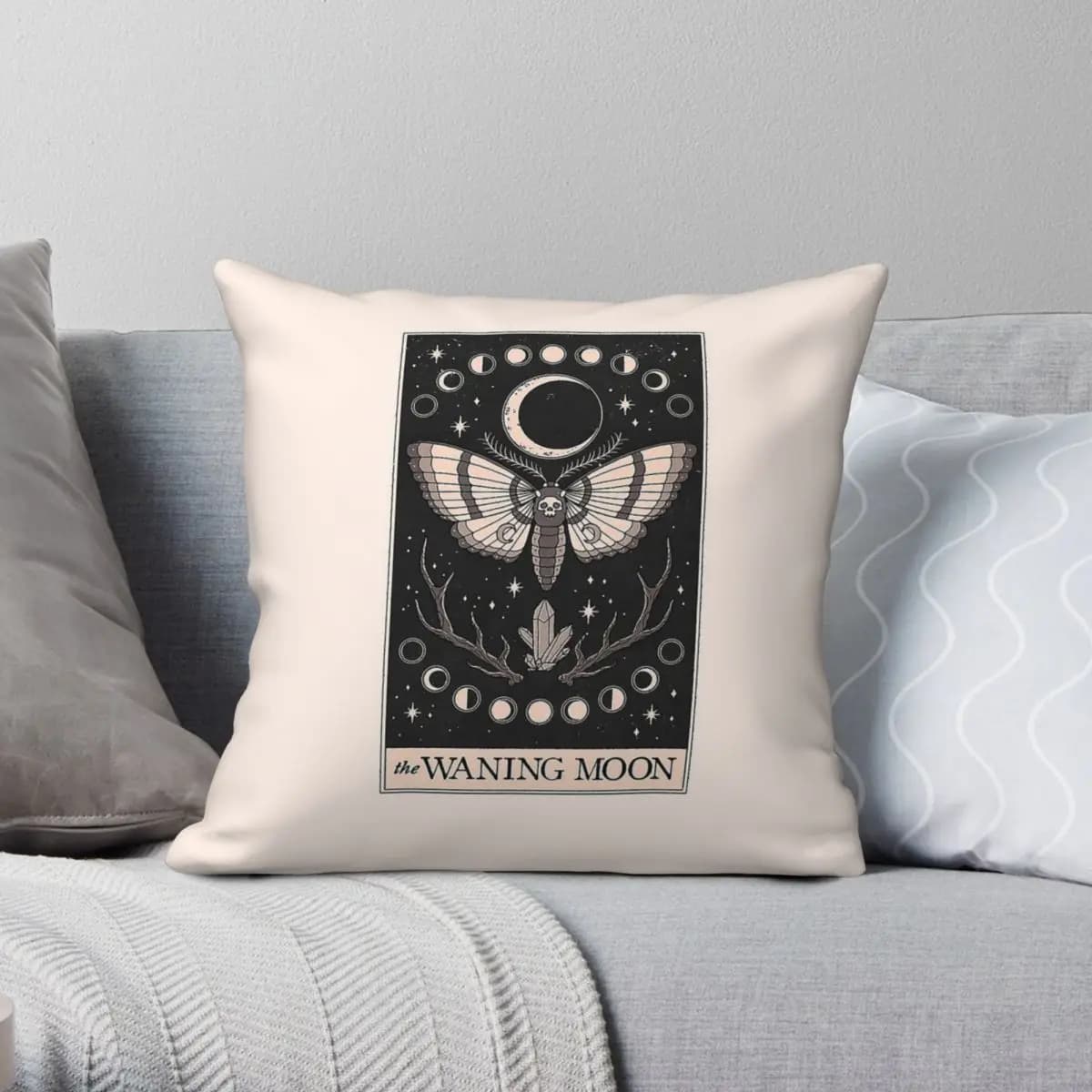 Tarocchi The Waning Moon Federa quadrata in poliestere e lino con motivo in velluto con cerniera Federa decorativa per cuscino per divano