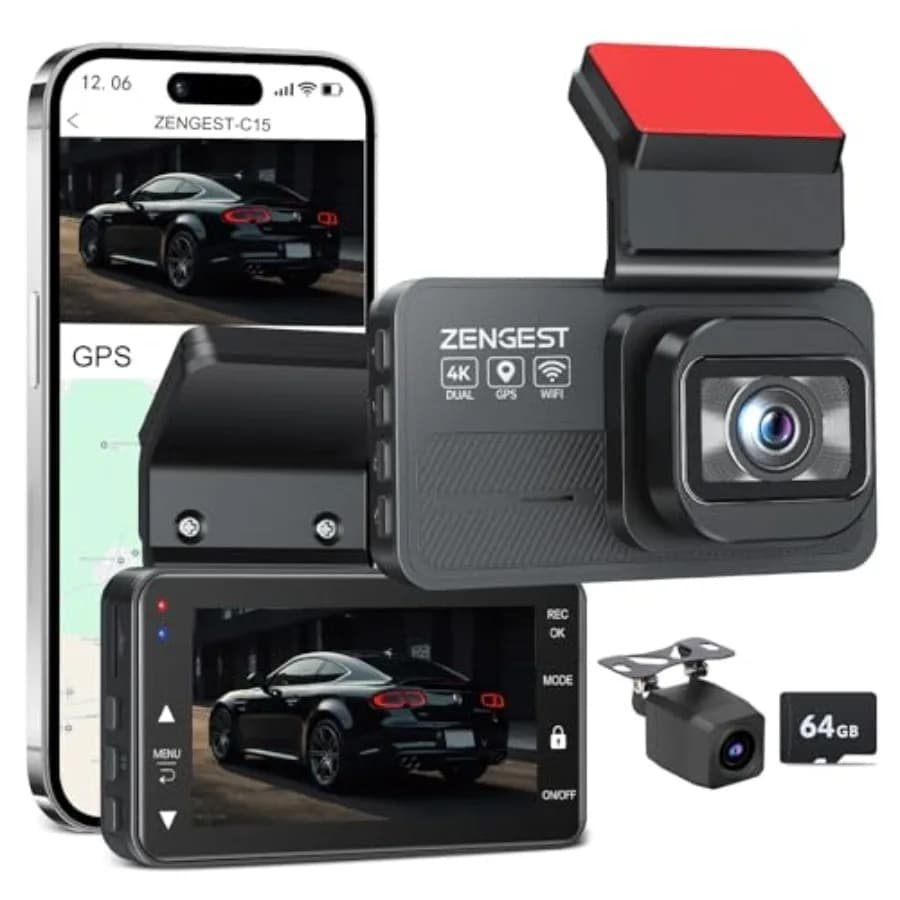Dash Cam Anteriore e Posteriore, Doppia Telecamera 4K+1080P FHD con ADAS, GPS, WiFi 5G e Controllo App, Scheda da 64GB Inclusa, G-Sensor, Visione Notturna