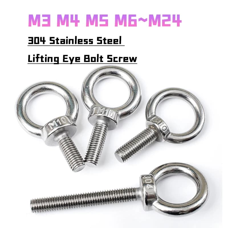 1Pcs/lot 304 SS M3 M4 M5 M6 M8 M10 M12 M14 - M24 Lifting Eye Bolt Screw Ring Hooking Screw Marine Ring Loop Hole for Cable Rope