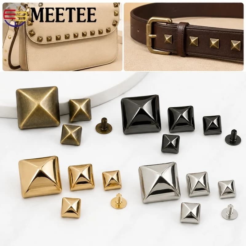 10/20/30Pcs 10-18mm Metal Square Rivets Leather Bag Stud Belt Screw Fastener Garment Spike Decor DIY Craft Hardware Accessories